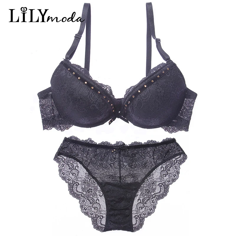 Комплект женского кружевного нижнего белья с чашкой пуш ап 3/4|bra set|panty and bra setpanties |