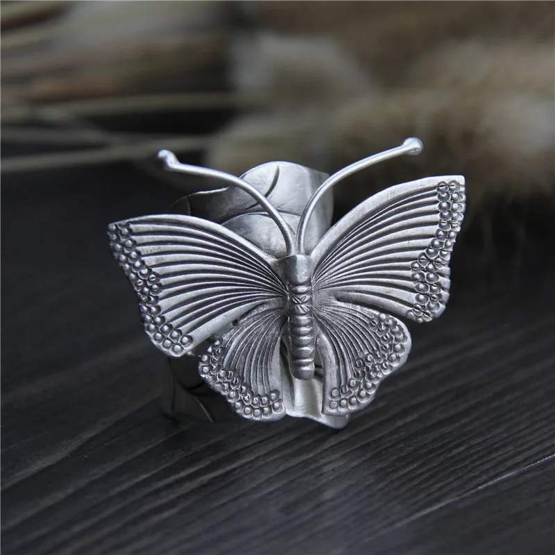 high quality Bohemian retro Genuine 925 Sterling silver Wedding Leaves Butterfly shape Design Thai Rings For Women lovers gift | Украшения