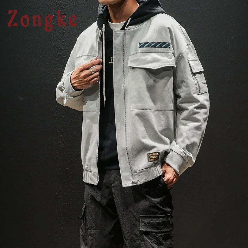 Zongke куртка-бомбер мужская одежда Японская уличная одежда хип-хоп пальто Мужская куртка Весна хип-хоп мужские куртки и пальто 5XL