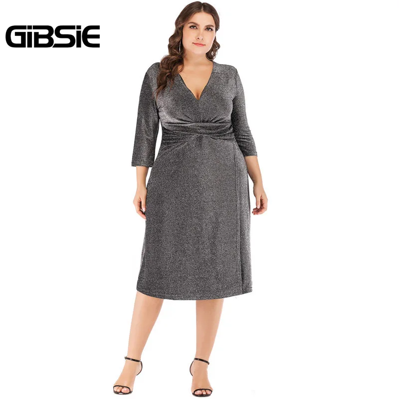 Платье GIBSIE 6XL 5XL 4XL женское сексуальное элегантное вечернее с рукавом 3/4 и