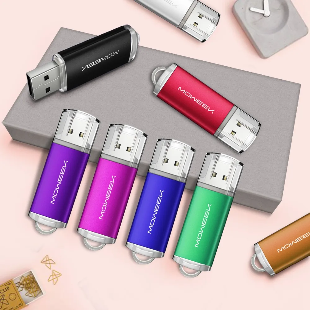 Moweek металлический мини USB флеш-накопитель цветной USB 2,0 карта памяти 4 ГБ 8 ГБ 16 ГБ 32 ГБ Флешка 64 Гб 128 Гб Водонепроницаемый u-диск в подарок