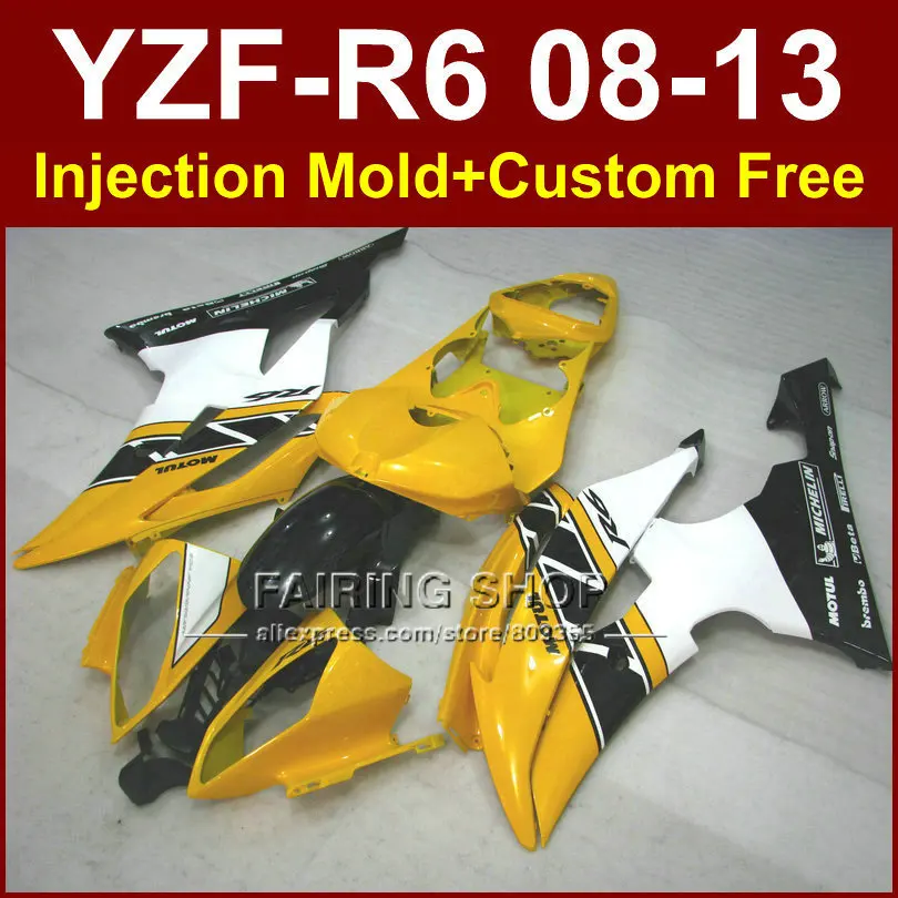Kit de carenado para motocicleta YAMAHA YZFR6, kit de carenados de ABS, color amarillo, YZF, R6, 08-13, YZF1000, R6, 2008, 2009, 2011