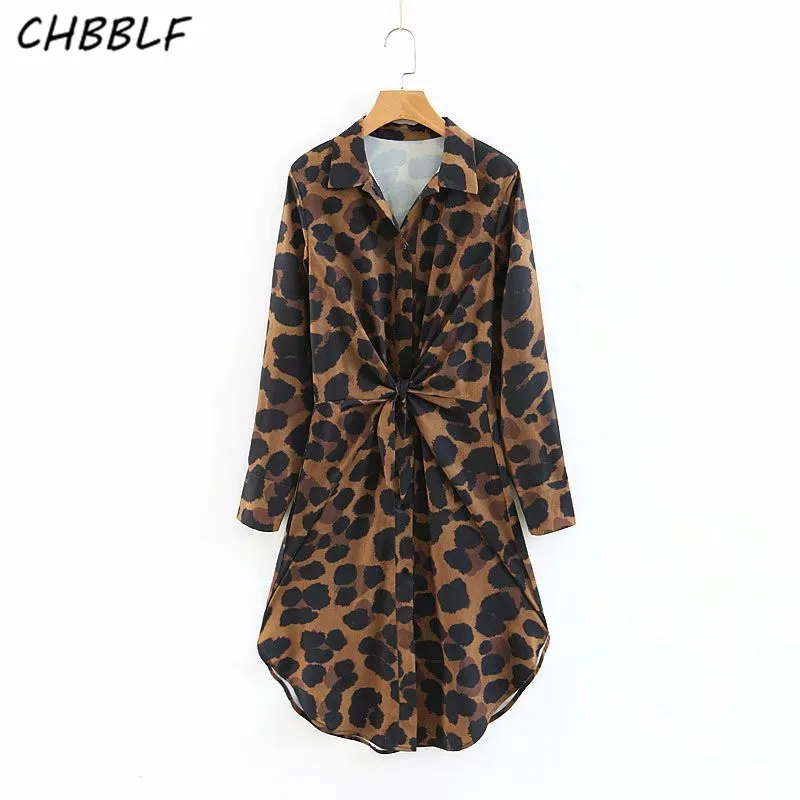 CHBBLF женское платье миди с отложным воротником и леопардовым принтом длинным