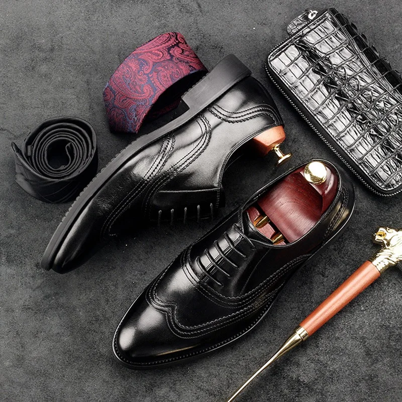 Броги мужские из натуральной кожи с круглым носком GD29 | Обувь