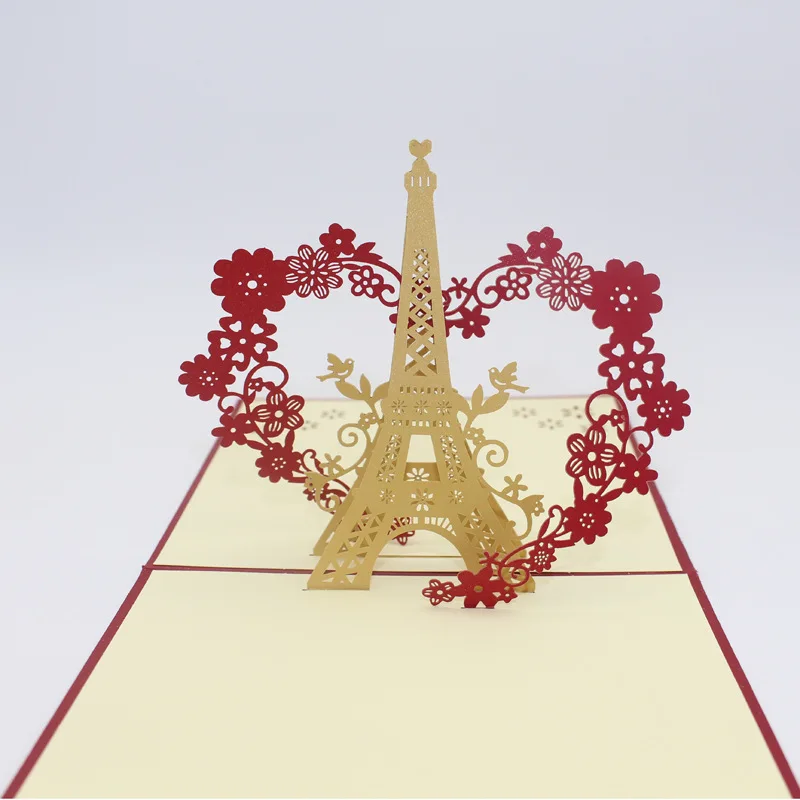 (10 шт./лот) Киригами и оригами Эйфелева башня с сердцем венок 3D поздравительная