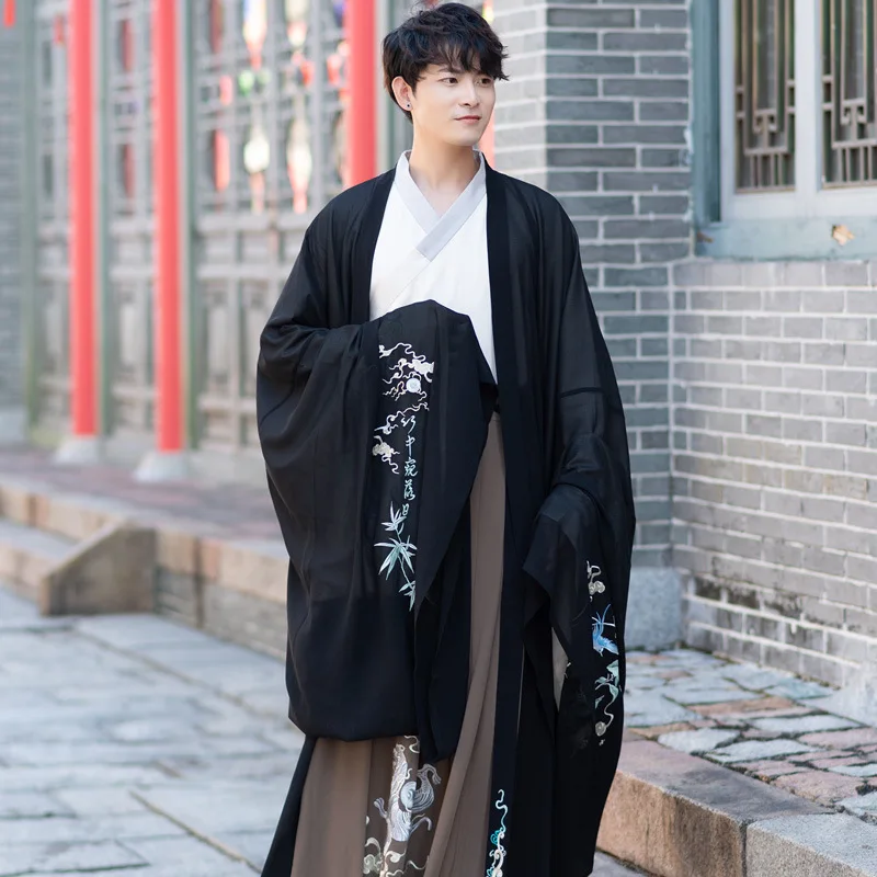 

Куртка, юбка, плащ с вышивкой Hanfu для мужчин, осенне-зимние костюмы с большими рукавами в китайском старинном стиле, одежда В рыцарском стиле