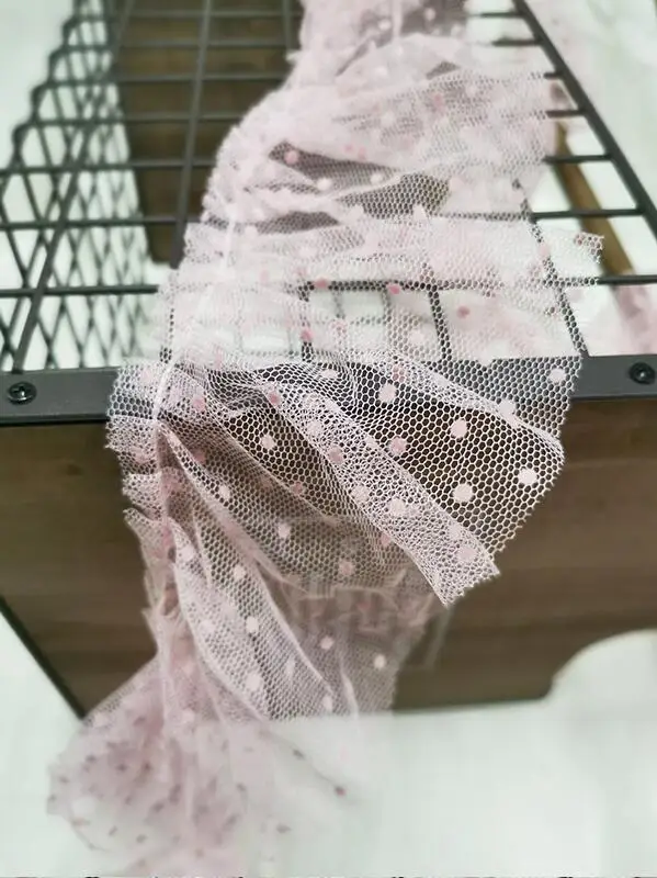 3 Meters Pink Ruffle Lace Mesh Fabric Wave Point Trims for Home Decoration Accessories 9cm | Дом и сад