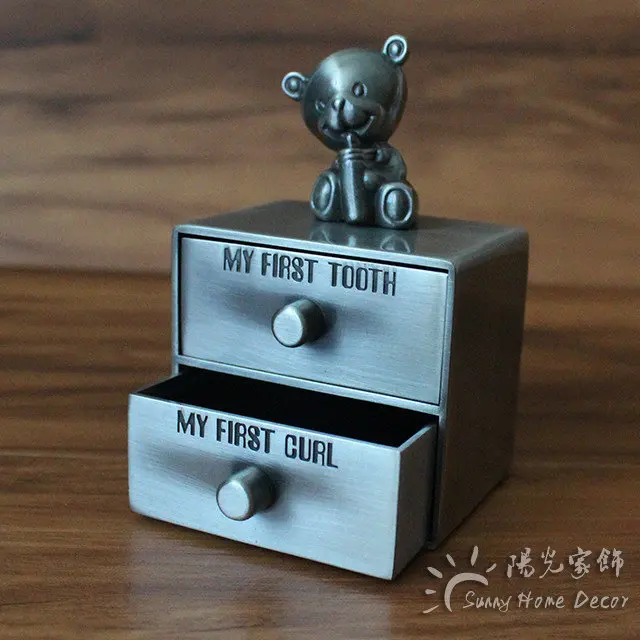 NEW Newborn Baby Keepsake Family Gift First Tooth and Curl Boxes Double Layers Drawer Design Metal Art Craft Trinket Box | Украшения и