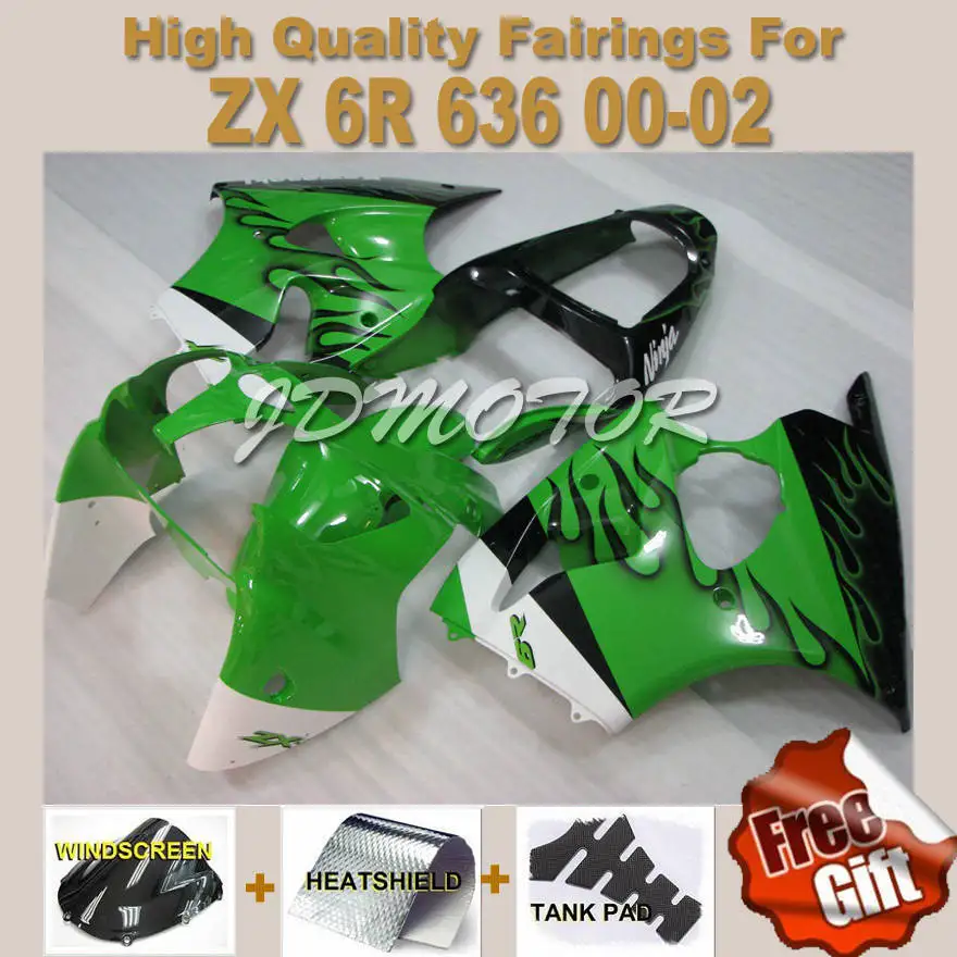 7 подарки для Kawasaki ZX 6R 00 01 02 636 ZX6R ZX636 ниндзя Зеленый Черный пламя 2000 2001 2002