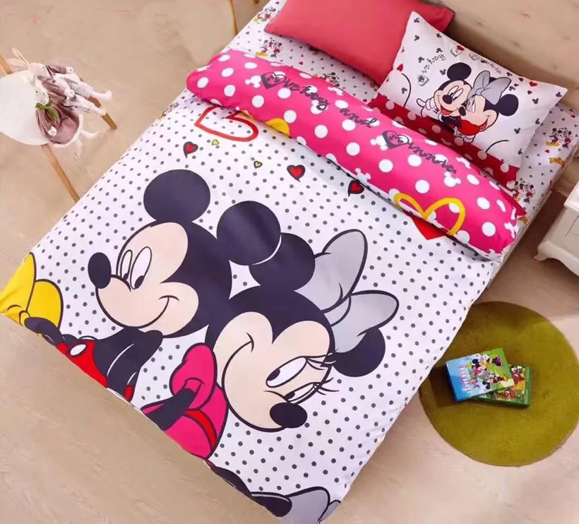 Disney ярко розовый горошек Микки и Минни Маус Мышь постельного белья для девочек