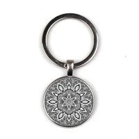 mandala flower keychain charm henna glass key chain handmade ornament style indian om symbol zen buddhism