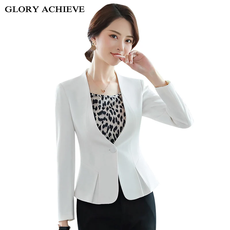 2019 Весна белый блейзер Femme Slim Fit Женские официальные пиджаки офисные на одной