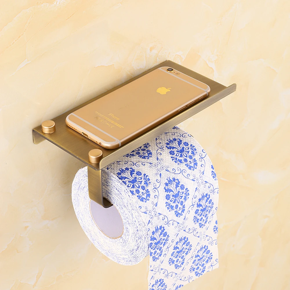 

Creative Design Toilet Paper Holder CopperStainless Steel Wall Mounted Toilet Paper Holder With Mobile Phone Rack