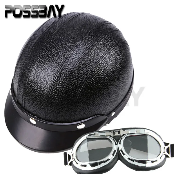 Helmet Goggle Style1 POSSBAY кожаный мотоциклетный открытый шлем половина Открытый спорт гоночные очки sunglassure кафе гонщик УФ очки шлем - Цвет: Helmet Goggle Style1