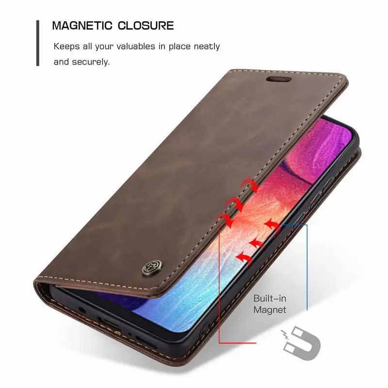 Роскошный застежкой кожаный чехол для Samsung A50 A 50 чехол бумажник с карманами для карт дизайн Бизнес Винтаж книга для Galaxy a50 чехол на самсунг а50