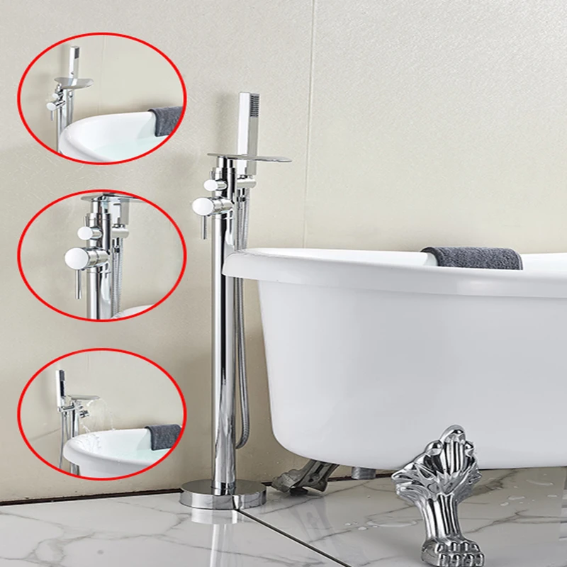 Onyzpily Bath Tub Sink Faucet Floor Mounted Waterfall Bathtub Mixers Free Standing Hot and Cold Shower Set Handheld shower | Обустройство