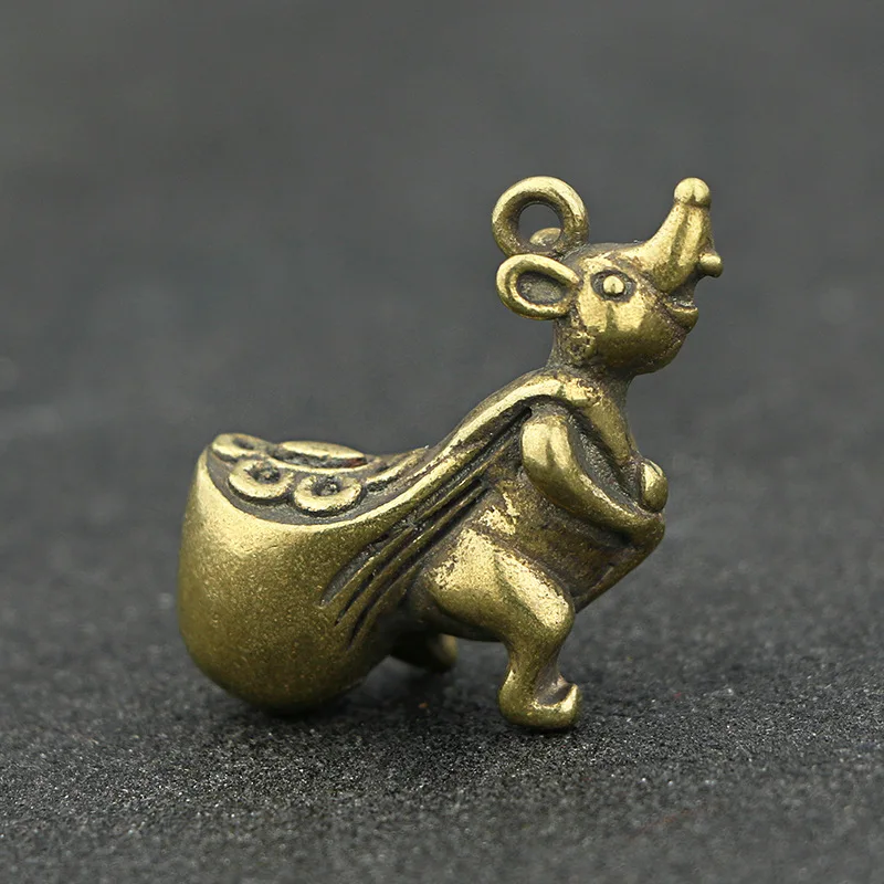 Зодиак Lucky Mini из латуни кулон крыса статуя мыши украшение для дома и офиса 3 6 см