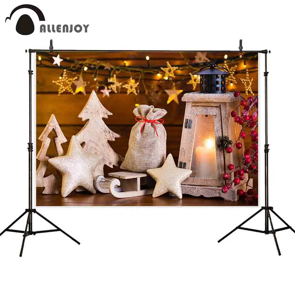 Фон для фотосъемки Allenjoy с зимними санями детей коричневая деревянная стена свеча