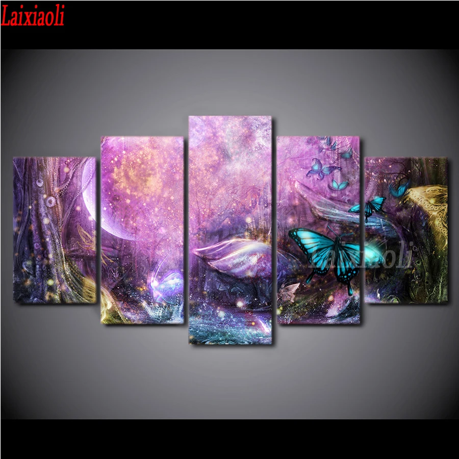 Алмазная мозаика 5 панелей мечта лес бабочка сказка вышивка распродажа пейзаж