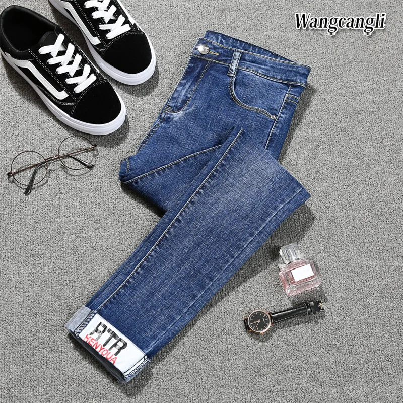 Женские брюки больших размеров новинка весны 2018 женские джинсы с высокой талией