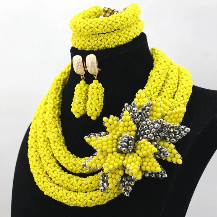Роскошные жёлтые африканские бусы Свадебный комплект ожерелья крупные