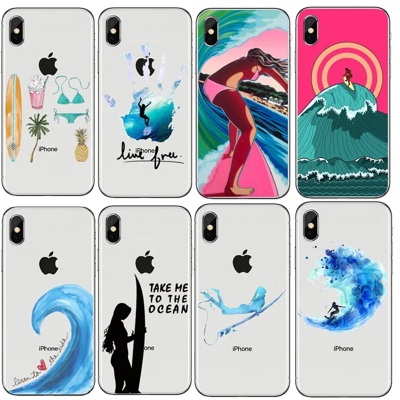Крутой мягкий прозрачный ТПУ чехол для телефона серфинга и на закате iPhone 11Pro 8 8Plus 7