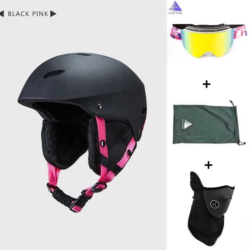 Professional CE Certification Adult windproof Ski Helmet for Men Women Skating Skateboard Snowboard Snow Sports Helmets 54-61cm - Цвет: Black Pink 2 Set