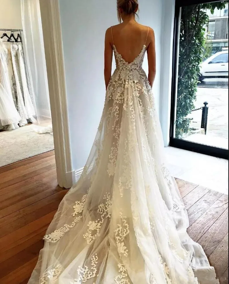 Сексуальные свадебные платья с открытой спиной Спагетти спинки Индивидуальные