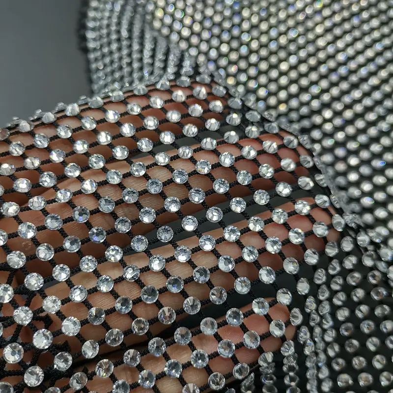 black mesh crystal 23*40 см блестящая белая AB стеклянная отделка горного хрусталя ткань Хрустальная лента эластичная полая Алмазная сетка аппликация из страз ремесла - Цвет: black mesh crystal