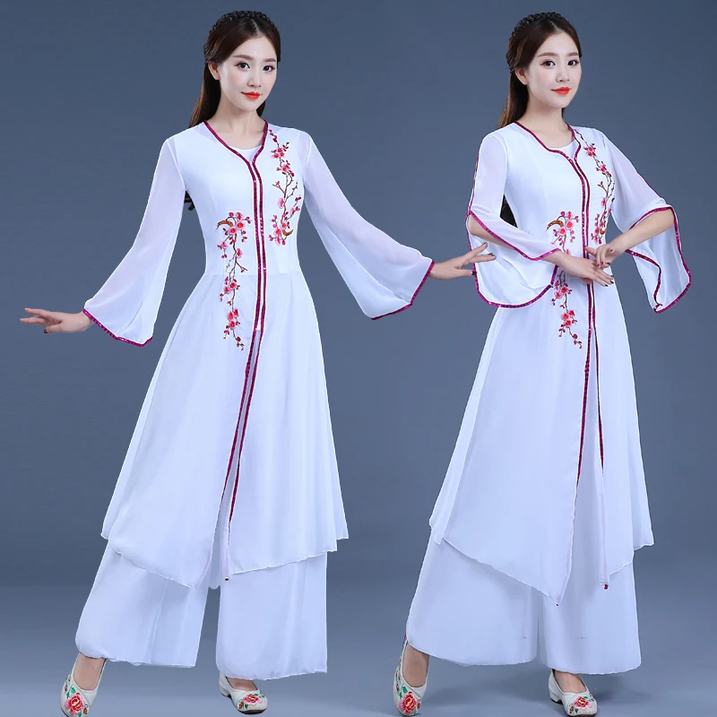 

Китайские народные танцевальные костюмы, классическая одежда для фанатов, Национальная танцевальная одежда, костюм китайского народного т...