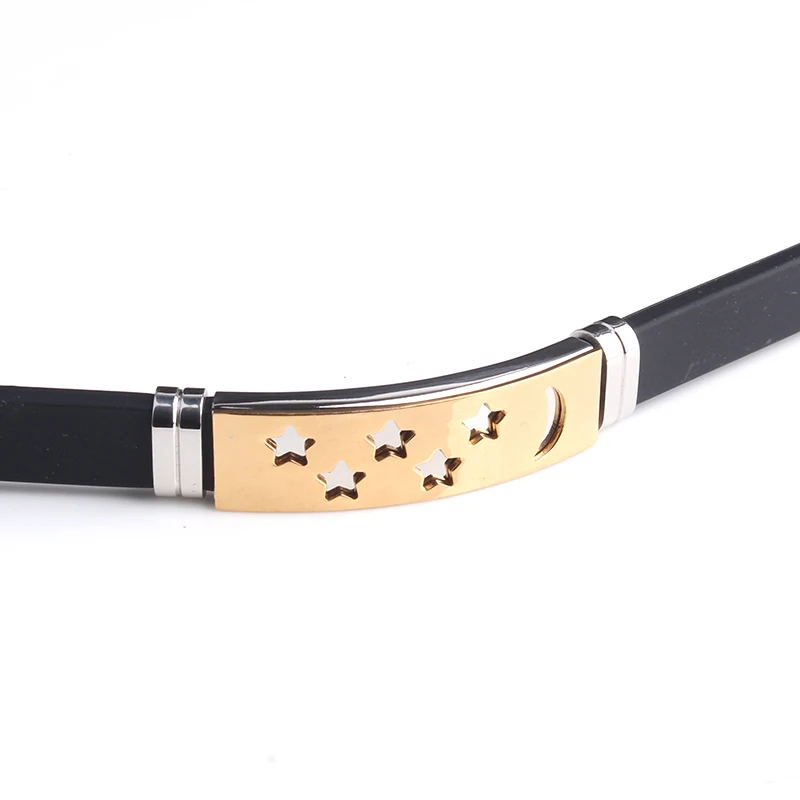 Золотой Цвет Звезда Луна силиконовые 316L браслеты из нержавеющей стали для