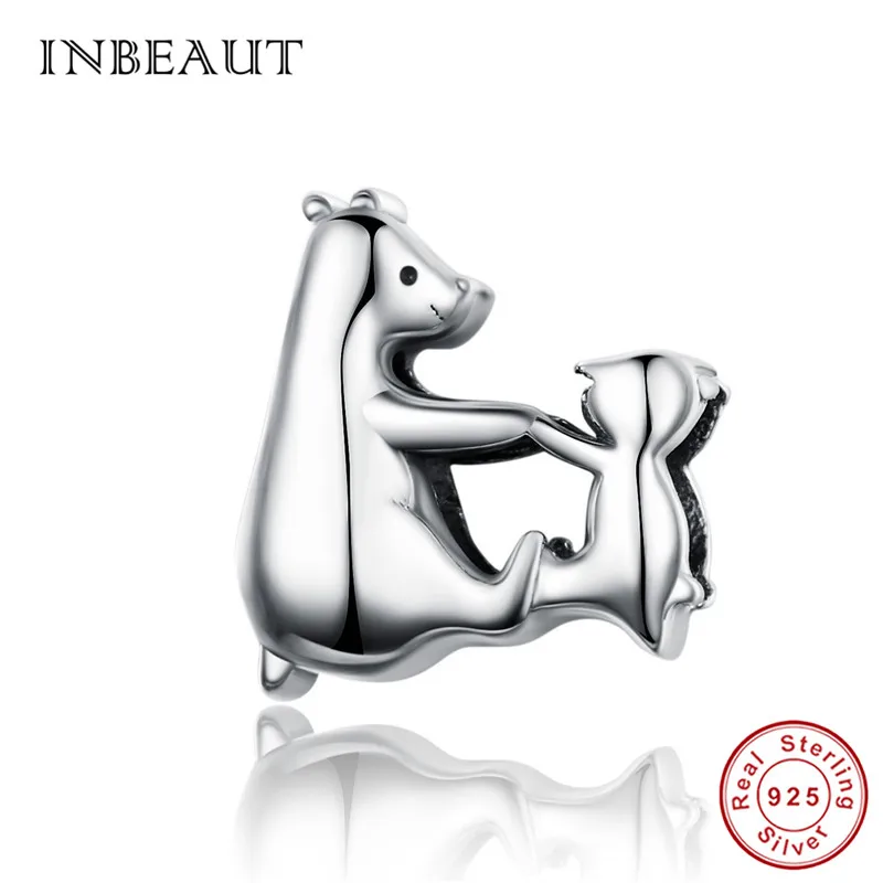 INBEAUT 100% серебряный браслет милый для мамы и ребенка с бусинами подходит бренда