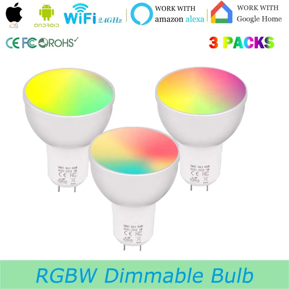 Wifi умная лампа GU5.3 5 Вт RGBW с регулируемой яркостью смарт-прожектор равен 50