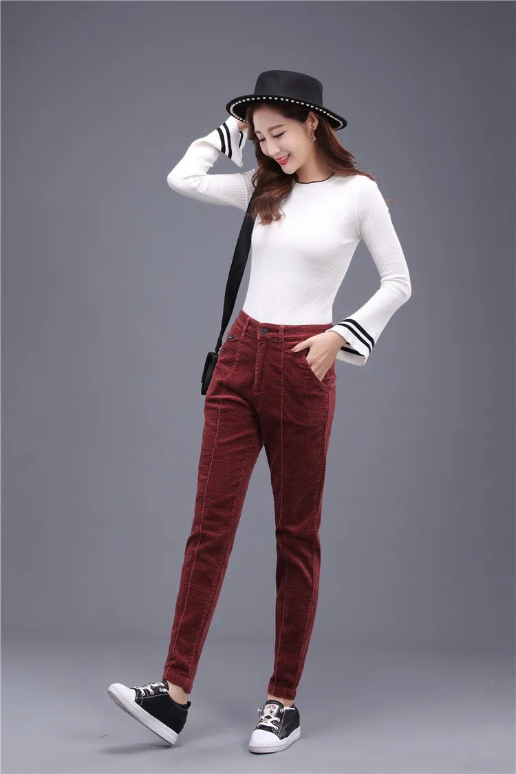 wine red3106 Осенние женские вельветовые брюки Pantalon Mujer с высокой талией, штаны-шаровары размера плюс, повседневные спортивные штаны, свободные зимние теплые штаны - Цвет: wine red3106