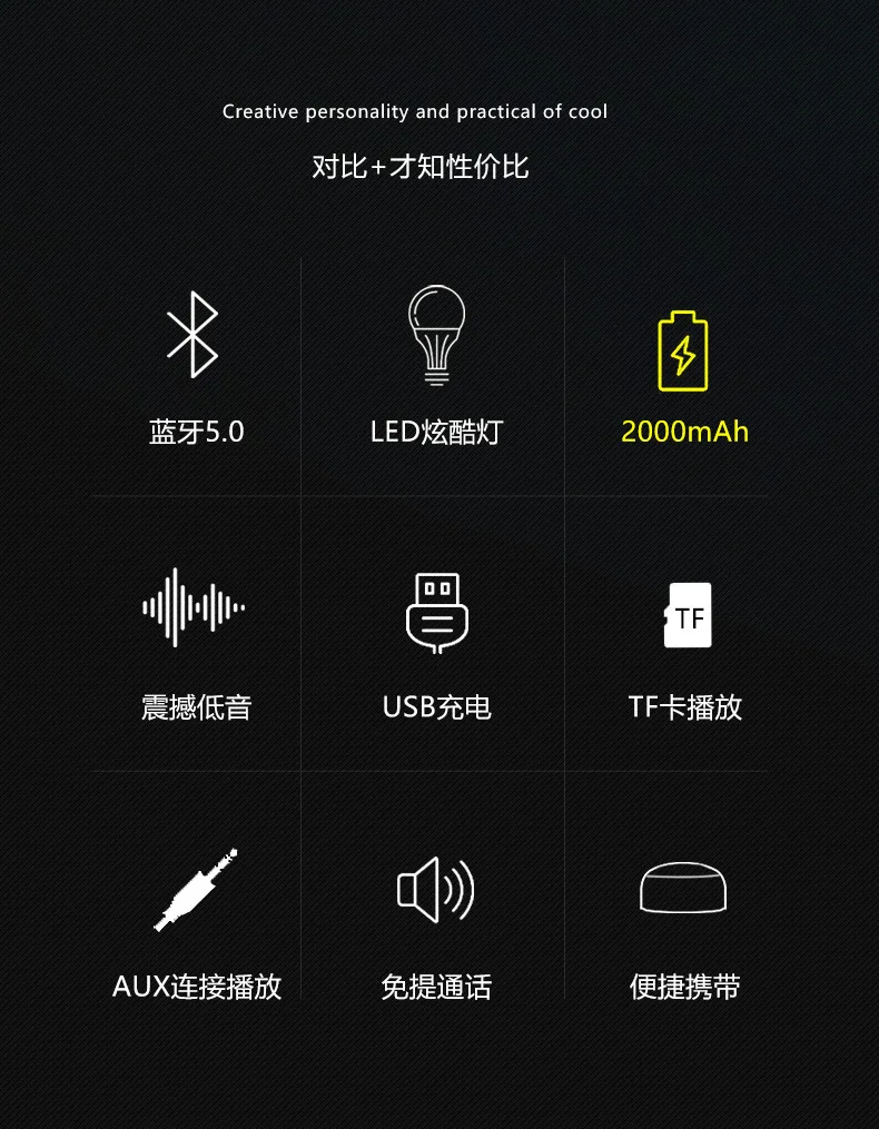 Крутой портативный беспроводной bluetooth-динамик, компьютерный сабвуфер, светодиодный Ночной светильник, звонки в режиме hands-free, можно воспроизводить с помощью подключаемой карты