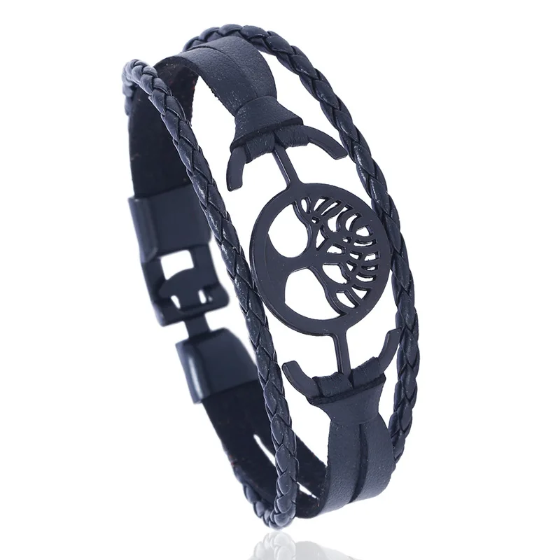 Punk Vintage Multilayer Charms Leather Bracelet Tree of Life Woven Casual Bangle Wristbands Fashion Men Women Handmade Jewelry | Украшения