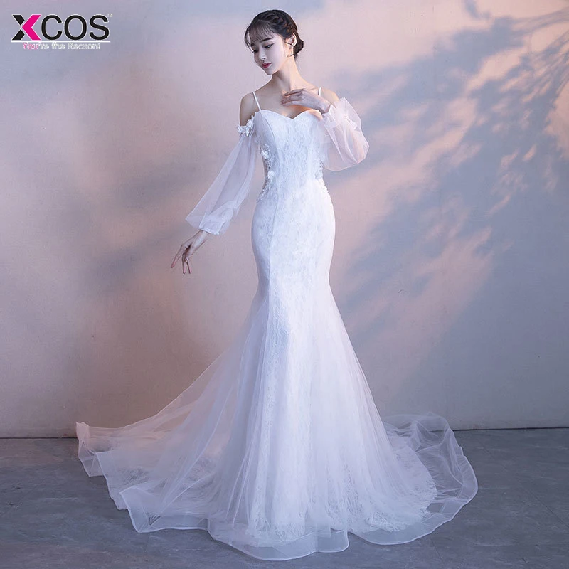 XCOS Spaghetti Straps Beach Wedding Dresses 2018 Vestido Noiva Praia Simple White Casamento Mermaid Bridal Gown Custom Made | Свадьбы и