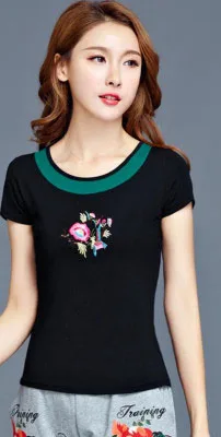 Футболка размера плюс 5XL Топы Винтаж Camisetas Mujer летний топ футболка женская рубашка Харадзюку Feminina вышивка - Цвет: Blue 6839
