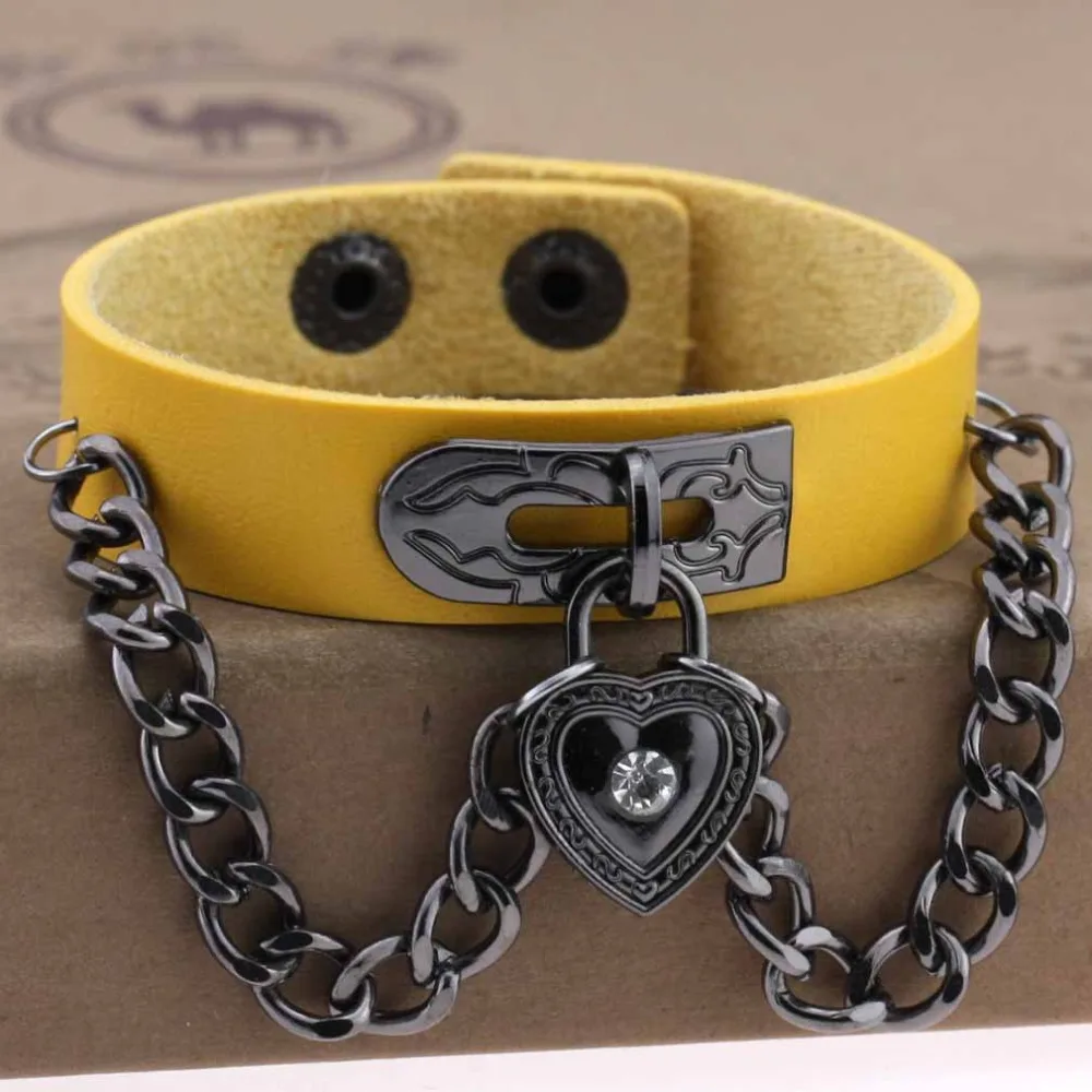Панк готика Стразы Сердце шипы цепи кожаные манжетные браслеты Pulseira Masculina ювелирные изделия Шарм Bileklik Pulseiras