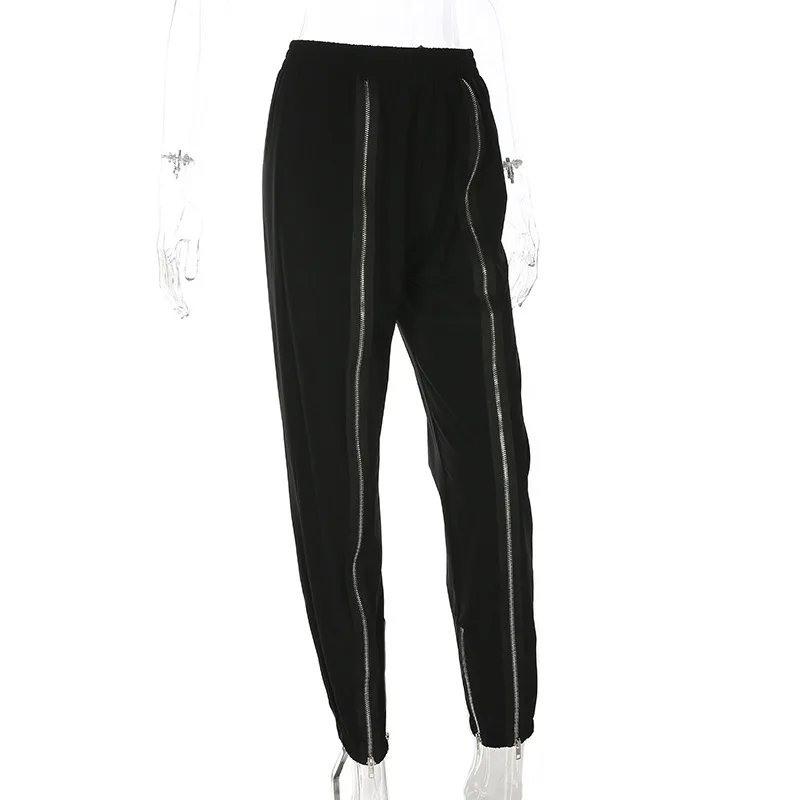 Женские шаровары на молнии в стиле хип хоп черные длинные брюки с высокой талией