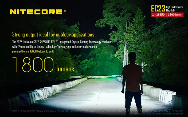 Белый 1800 люмен Nitecore EC23 CREE XHP35 HD E2 светодиодный высокопроизводительный фонарик с батареей(IMR18650 2500mAh 35A - Испускаемый цвет: Белый