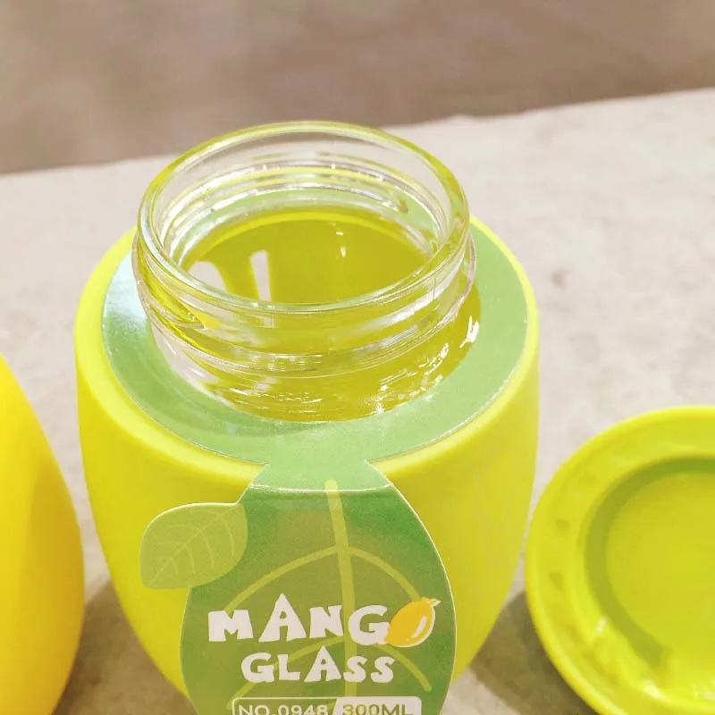 Креативная стеклянная бутылка для воды в форме манго с силиконовым ремнем