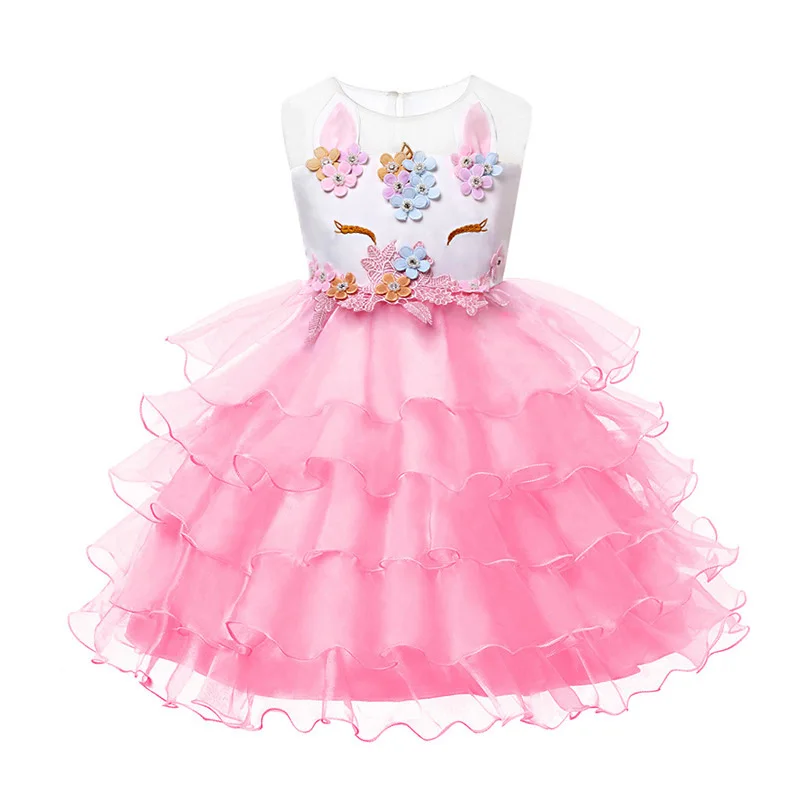 Pink Dress 02 YOFEEL/Детское платье с единорогом для девочек; многослойное нарядное бальное платье с вышивкой; платья принцессы для девочек; вечерние костюмы для свадьбы с единорогом - Цвет: Pink Dress 02