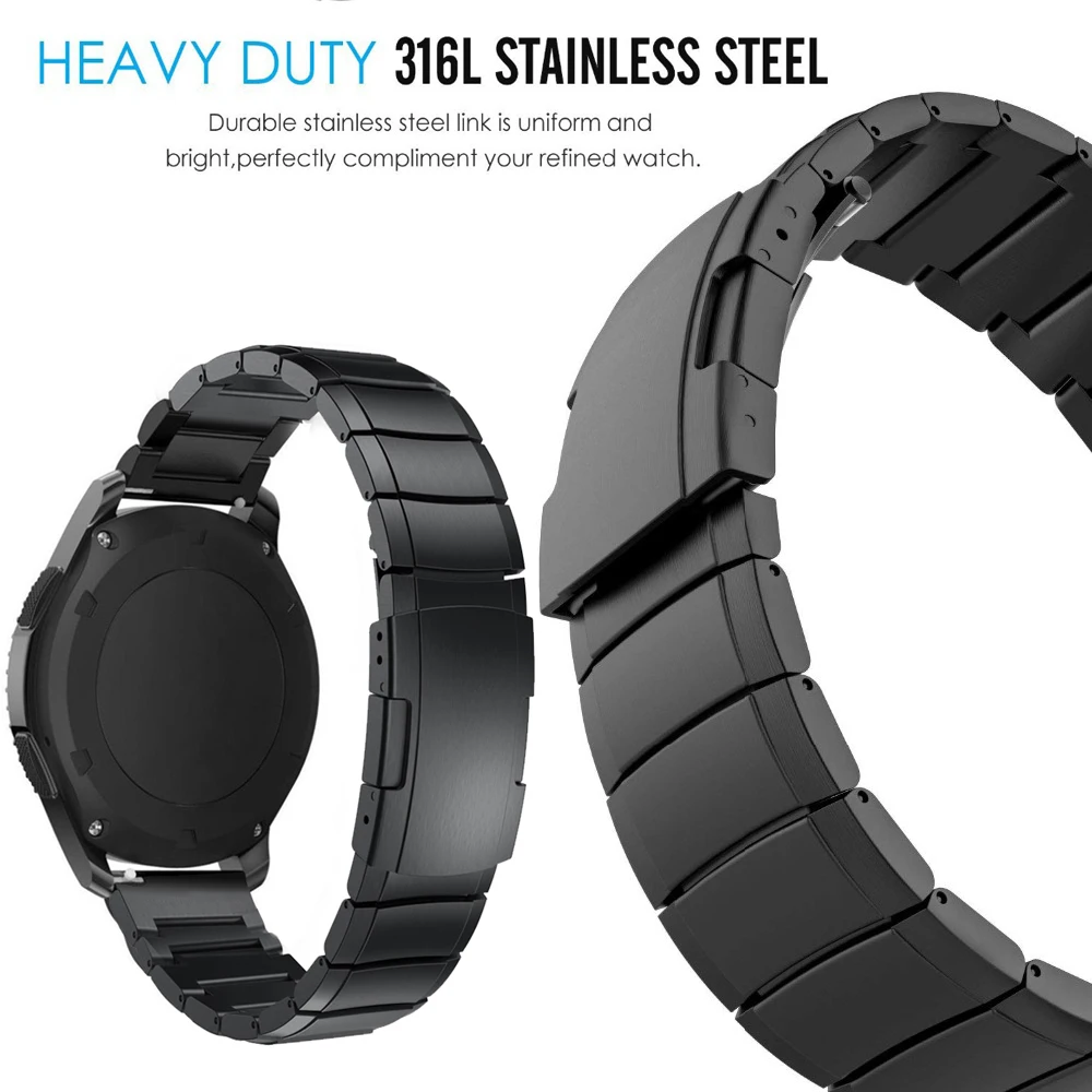 22 мм 20 ремешок для часов Samsung Galaxy Watch 42 46 Amazfit Bip Pace Motor 360 из нержавеющей стали Gear S3 S2