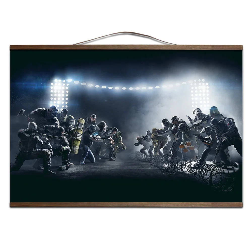 4 Радуга Six Siege игра плакат для HD холст живопись настенные картины для гостиной с твердой древесины подвесной свиток - Цвет: 4