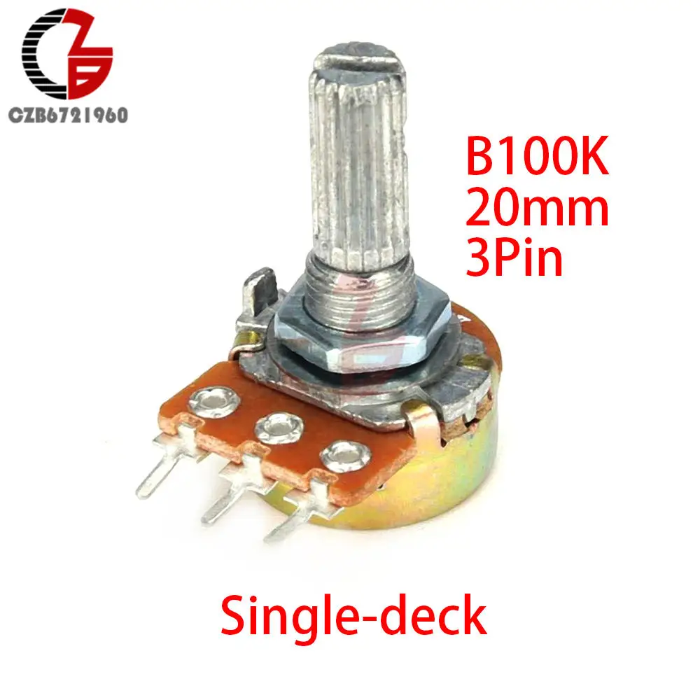 WH148 3Pin 20 мм Переключатель потенциометра 1K 2K 5K 10K 20K 50K 100K 250K 500K 1M B10 потенциометр один двойной слой - Цвет: B100K Single