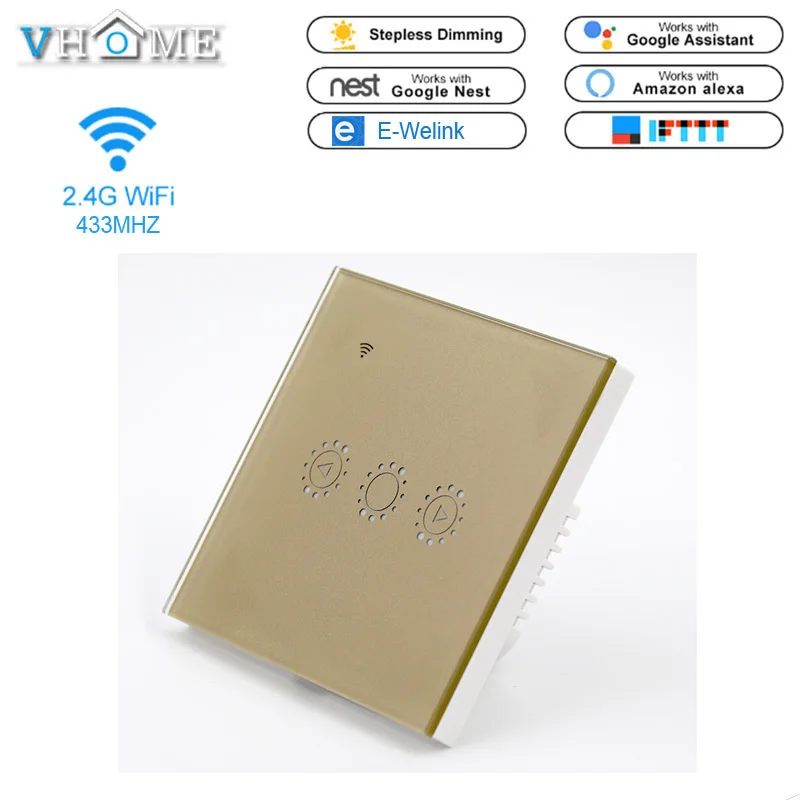 Ewelink Alexa App Support Smart LED light switch dimmer 220V Wifi Fan Dimmer EU/UK Touch Switch Gold White Black For Vhome | Освещение