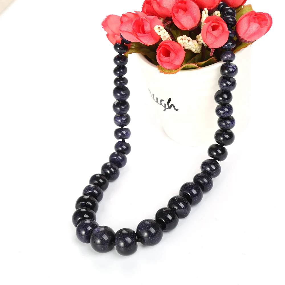 

Natural Stone Necklace Pendant Blue Sandstone Ethnic Women Blue Crystal Charm Beads Chain Jade Pendant Fine Jewelry for women
