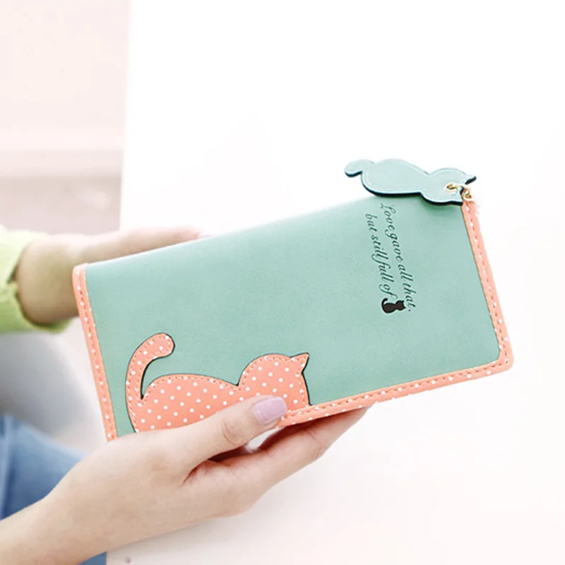 Новые женские кошельки длинный секционный женский милый кот хит цвет волнистый