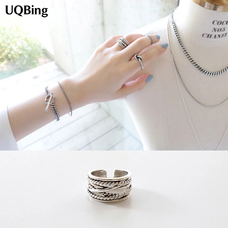 

Женское многослойное кольцо в стиле ретро, вечерние Открытые Кольца из серебра 925 пробы в винтажном стиле, 2019